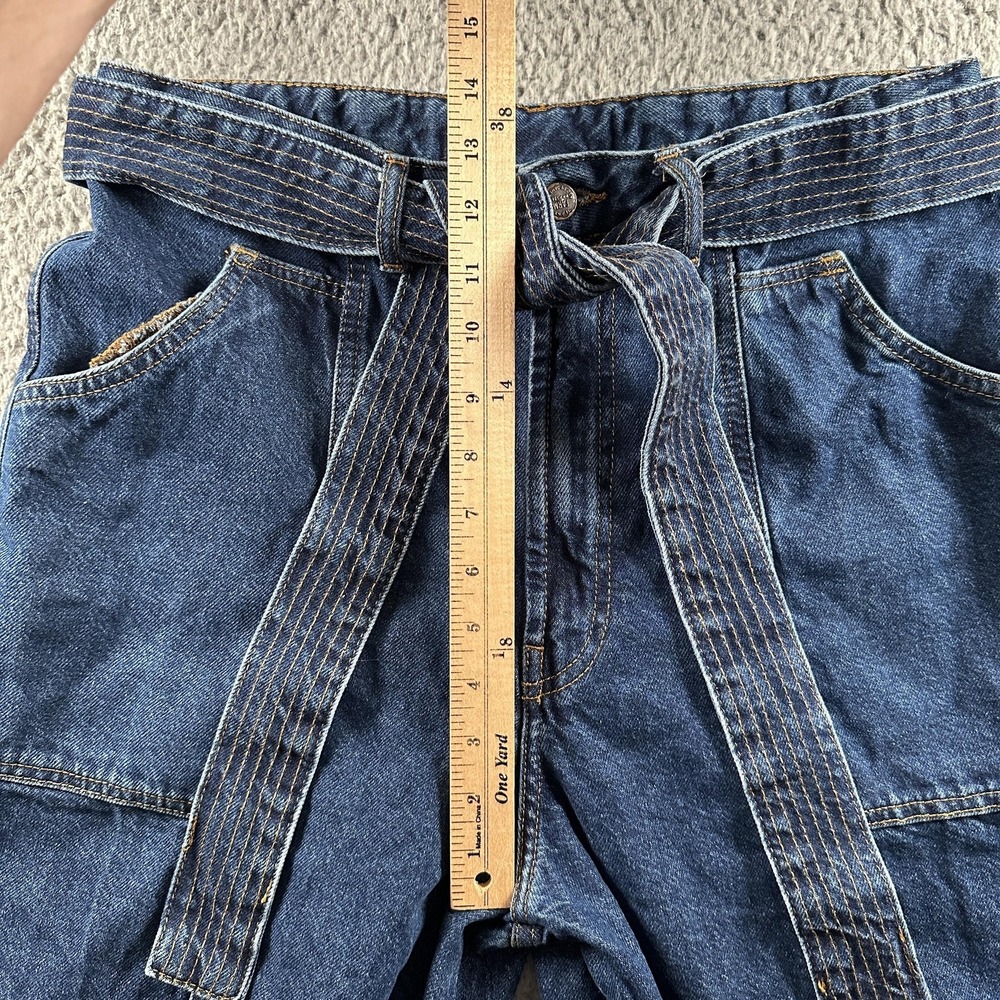 Farm Rio Palazzo Wide Leg Jeans Womens 31 Blue High Rise Cotton Denim Belted - Picture 7 of 16